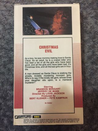 Christmas Evil VHS.  Horror.  Rare Oop Slasher.  Saturn Productions Inc. 2