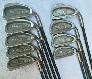 Rare Ping Eye 2 Irons Complete Set 3 - Sw Orange Dot Matching Serial 