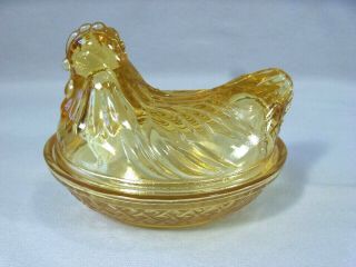 Rare Vintage Hazel Atlas Amber Glass Hen On Nest 4 1/2 " X 3 1/2 " Unsigned