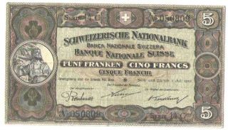 Switzerland 5 Francs 1922 P - 11f Rare
