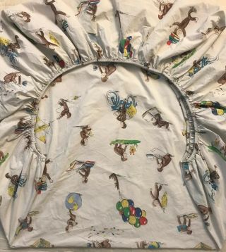 Rare 3pc Pottery Barn Kids Curious George Twin Fitted Flat Sheets Pillowcase Set 4