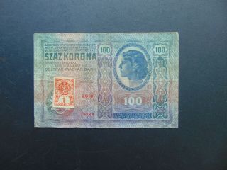 Czechoslovakia 100 Korona 1912,  1 Korun Stamp Rare