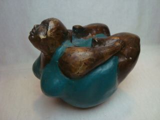 Awesome Fat Lady Yoga Exercising Vintage Rare Small Bronze Sculpture Statue