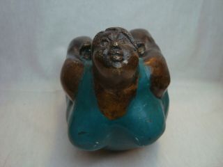 Awesome Fat Lady Yoga Exercising vintage rare small bronze sculpture statue 3