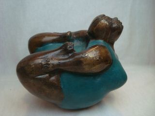 Awesome Fat Lady Yoga Exercising vintage rare small bronze sculpture statue 5