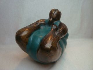 Awesome Fat Lady Yoga Exercising vintage rare small bronze sculpture statue 6