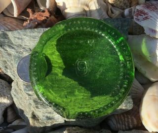 Beach/sea Glass Rare Lime Green Large Bottle Bottom Piece