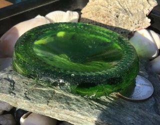 BEACH/SEA GLASS RARE LIME GREEN LARGE BOTTLE BOTTOM PIECE 4