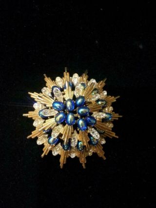 Vtg Fabulous Rare Signed A 231 Sphinx 2 Tier Brooch W Royal Blue Ab Cabochons