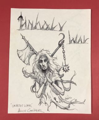 Alice Cooper “unholy War” Hand Drawn Artwork From Personal Artist Rare