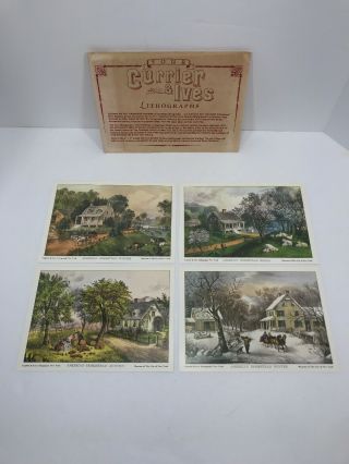 4 Vintage Currier And Ives Lithographs American Homestead The Four Seasons Rare