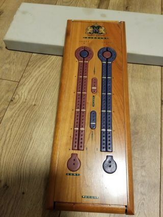 Noble Games Cherry Cribbage Board Game Two Track Rare to Find COMPLETE 3