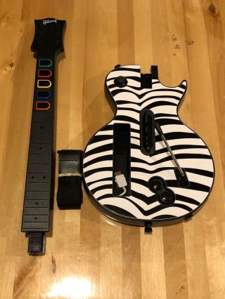 Wii Guitar Hero Black White Striped Gibson Les Paul Guitar Controller Ultra Rare