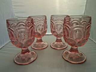 L.  E.  Smith Or L.  G.  Wright Rare Pink Moon And Stars 6 " Goblets - Set Of 4
