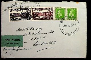 Zealand 1938 4v On Rare Airmail Cover Via Australia Karachi To Uk