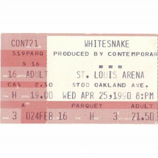 Whitesnake & Bad English Concert Ticket Stub St Louis Mo 4/25/90 Arena Rare