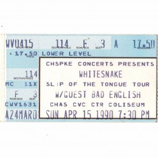 Whitesnake & Bad English Concert Ticket Stub Charleston Wv 4/15/90 Coliseum Rare