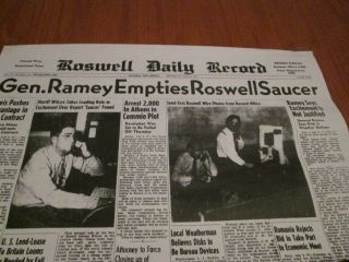 Very Rare 1947 Roswell Crash Newspaper Front Page Of Ufo Alien Space Ship