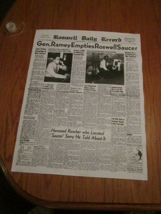 VERY RARE 1947 ROSWELL CRASH NEWSPAPER FRONT PAGE OF UFO ALIEN SPACE SHIP 3