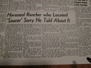 VERY RARE 1947 ROSWELL CRASH NEWSPAPER FRONT PAGE OF UFO ALIEN SPACE SHIP 4