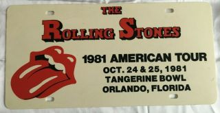 Vtg Rare Rolling Stones 1981 American Tour License Plate Orlando Florida