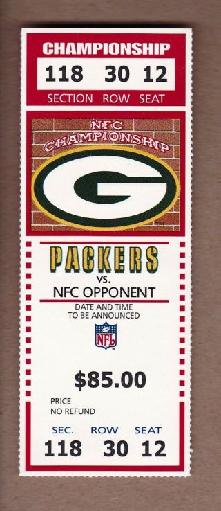 Rare 2003 Phantom Green Bay Packers Nfc Championship Game Ticket - Brett Favre