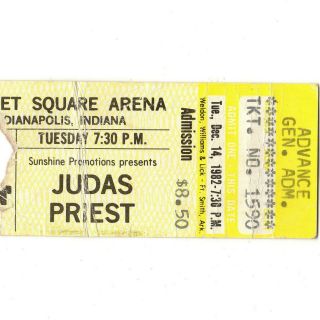 Judas Priest & Uriah Heep Concert Ticket Stub Indianapolis Indiana 12/14/82 Rare