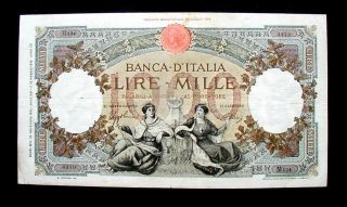 1942 Italy Rare Large Banknote Lire 1000 Repubbliche Marinare Vf