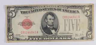 Uncommon 1928 - A $5.  00 Red Seal Us Note - Rare Note 565