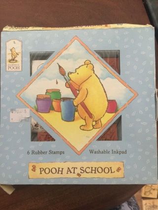 Vintage Rare Disney Classic Winnie The Pooh At School Rubber Stamp Set Teacher