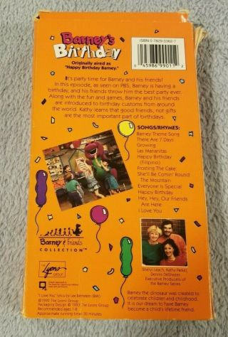 Barney ' s Birthday (1993) - VHS Movie - Children ' s - Dinosaur - RARE Cover 2
