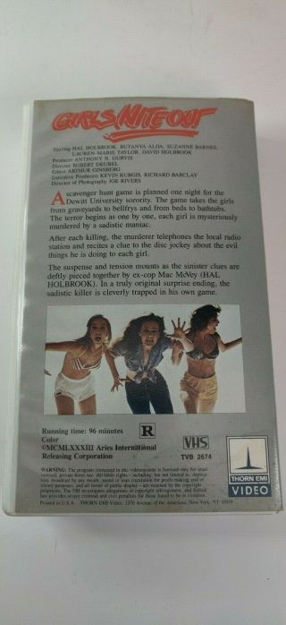 Girls Nite Out Vintage VHS Horror Slasher Rare 2