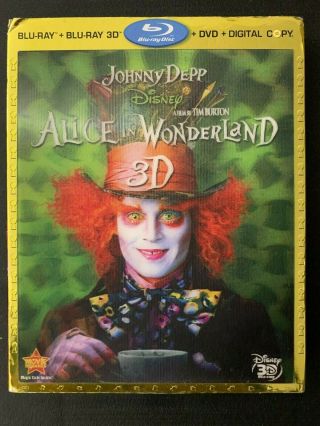 Disney: Alice In Wonderland (3d,  Blu - Ray,  Dvd),  Rare Oop Lenticular Slipcover