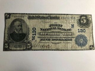 1902 First National Bank Of Bennington Vermont Rare.  $5 Note