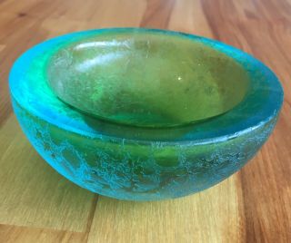 Daum France Art Glass Pate De Verre Trinket Dish Dresser Bowl Blue & Green Rare