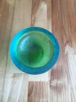 Daum France Art Glass Pate de Verre Trinket Dish Dresser Bowl Blue & Green Rare 2