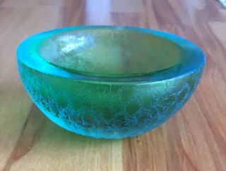 Daum France Art Glass Pate de Verre Trinket Dish Dresser Bowl Blue & Green Rare 6
