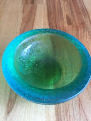 Daum France Art Glass Pate de Verre Trinket Dish Dresser Bowl Blue & Green Rare 7