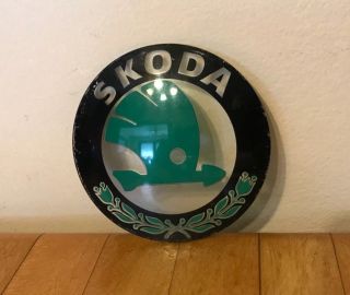 Rare Skoda Round Rear Trunk Lid Emblem Car Decal Logo Symbol Badge Sign Plastic