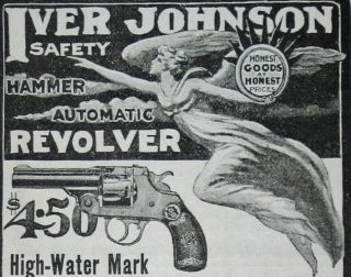 Rare C1900s Iver Johnson Vtg Print Ad Automatic Hammer Revolver/gun Angel Flying