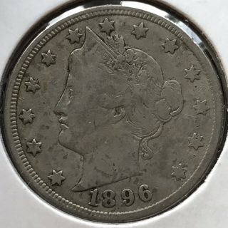 1896 Liberty Head Nickel 5c Better Grade Rare 11709