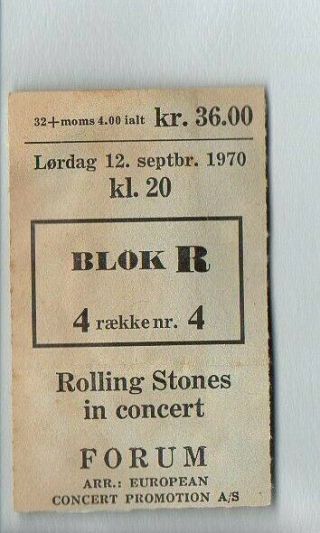 Rolling Stones 1970 Rare Concert Ticket Stub (denmark)
