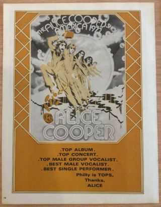 Alice Cooper Vintage 1973 Tour Ad,  Poster,  Advertisement Rare,  Bonus Article
