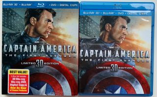 Marvel Captain America The First Avenger 3d/2d Blu Ray Dvd,  Rare Oop Slipcover