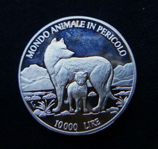 1996 San Marino Italy Rare Silver Proof Coin 10000 Lire Wolf Wolves