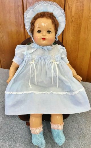 Very Rare 1947 Ideal 24 " Curly Hair Baby Doll Composition Cloth Crier