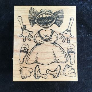 (b) Vintage Rubber Stamp Cutout Pattern Lady Scream For Paper Crafts Rare