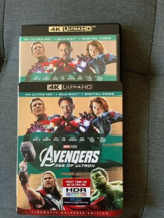 Marvel Avengers Age Of Ultron 4k Ultra Hd Blu Ray 2 Disc Set,  Rare Oop Slipcover