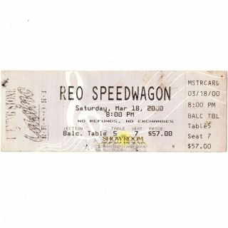 Reo Speedwagon Concert Ticket Stub Verona Ny 3/18/00 High Infidelity Tour Rare