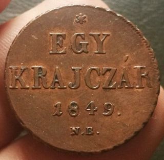 Hungary Egy Krajczar Kreuzer 1849 Nb Nagybanya Transylvania Romania Rare
